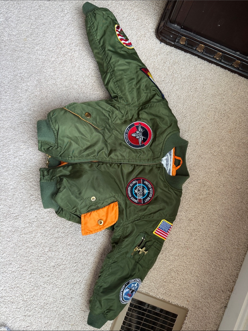 Green Bomber Jacket with Patch Accents